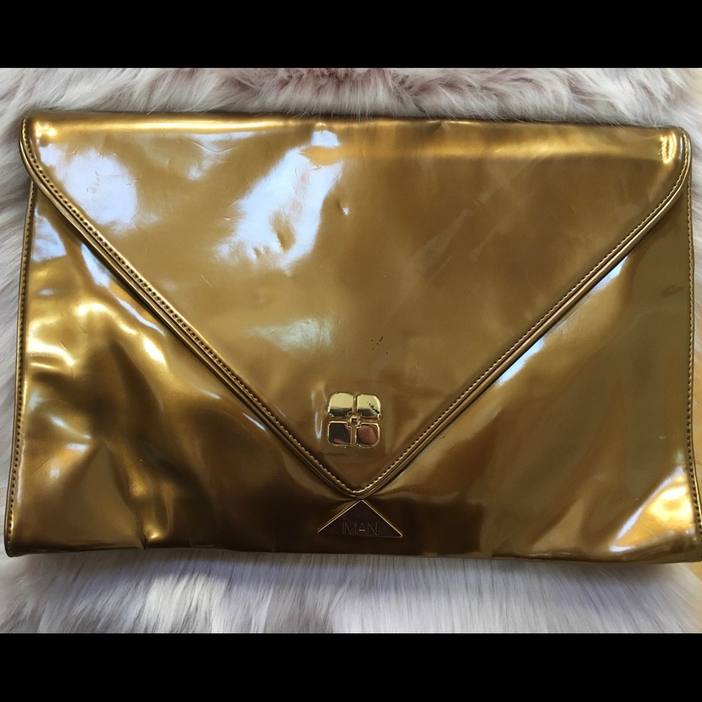 Used Bronze/Gold Iman Envelope Clutch Hard to find